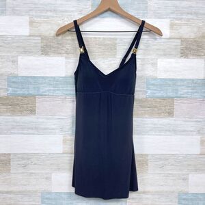 Aqua Green One Piece Swim Dress Black Side Slit Padded Modest Womens Small
